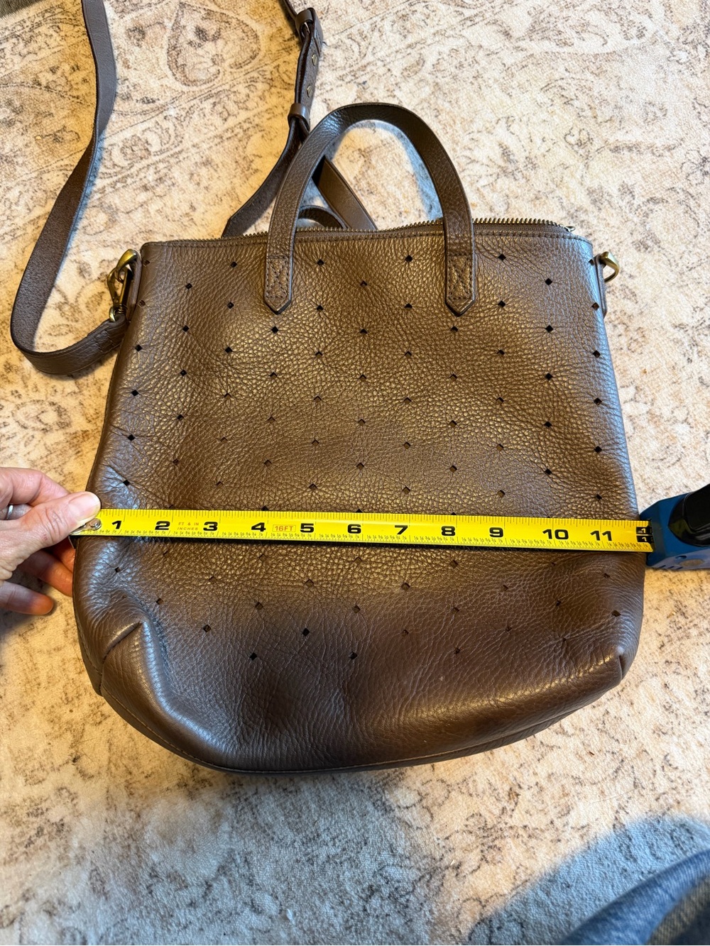 Brown Madewell mini Transport Perforated Leather Crossbody Tote - Picture 4 of 10